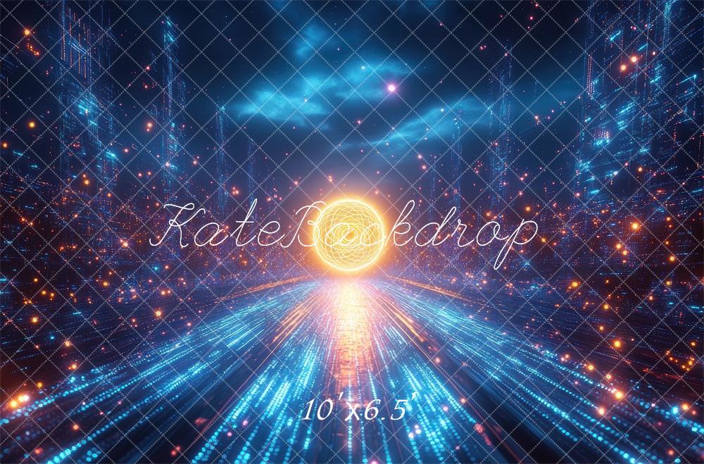 Kate Futuristisch Lichtweg Neon Blau Hintergrund Entworfen von Mini MakeBelieve