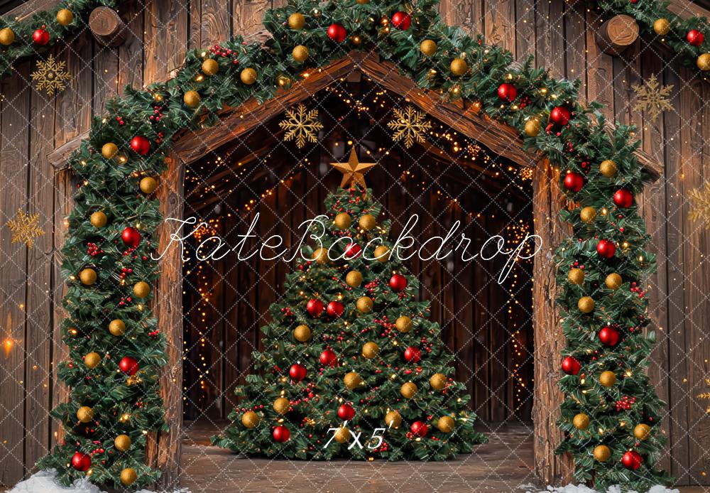 Kate Weihnachten Tannenbaum Girlande Holz Hintergrund Entworfen von Mini MakeBelieve - Kate Backdrop.de