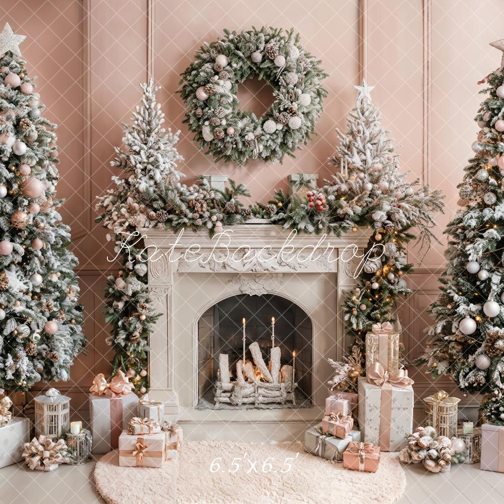 Kate Weihnachten Kamin Weihnachtsbaum Rosa Hintergrund Entworfen von Emetselch