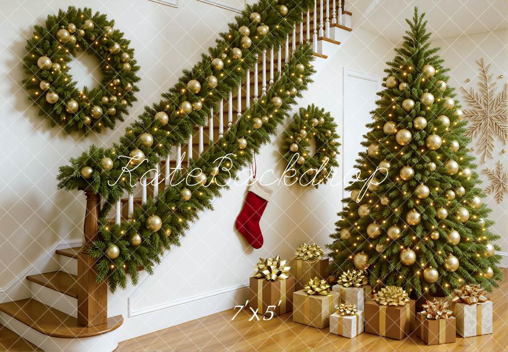 Kate Weihnachten Tannenbaum Geschenke Gold Hintergrund Entworfen von Mini MakeBelieve - Kate Backdrop.de