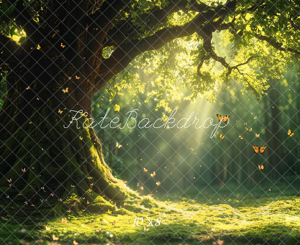 Kate Fantasy Wald Schmetterlinge Sonnenstrahlen Fleece Hintergrund Entworfen von Emetselch - Kate Backdrop.de
