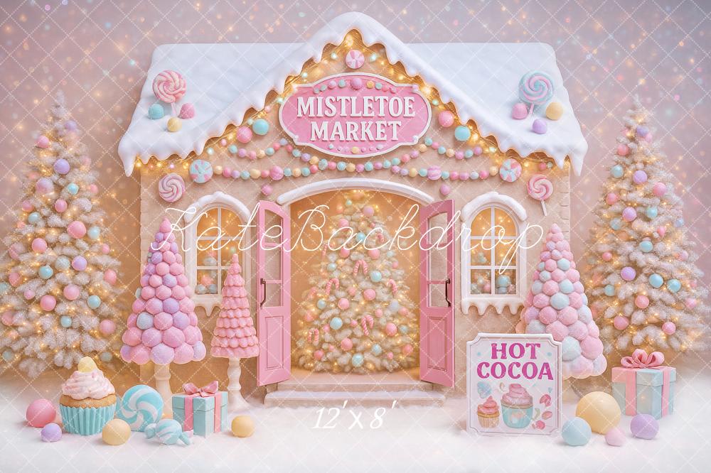 Kate Weihnachten Lebkuchenhaus Süßigkeiten Pastell Hintergrund Entworfen von Ashley Paul