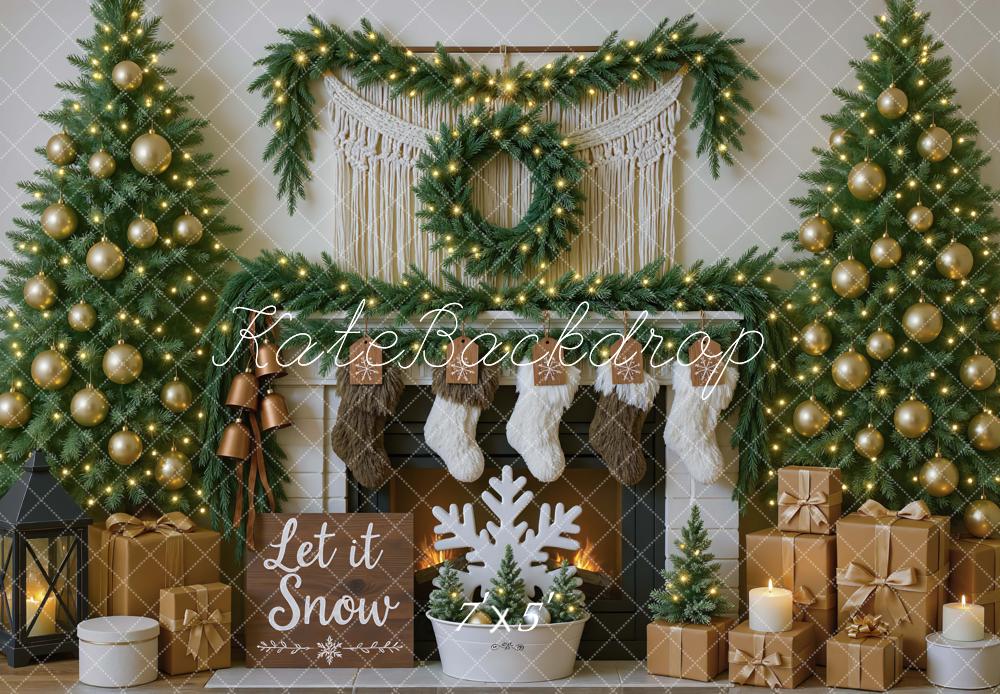 Kate Weihnachten Kamin Geschenke Gold Hintergrund Entworfen von Mini MakeBelieve