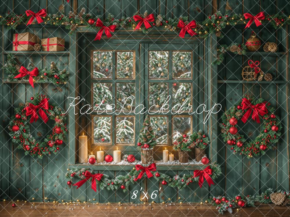 Kate Weihnachten Fenster Kranz Rustikal Hintergrund Entworfen von Emetselch