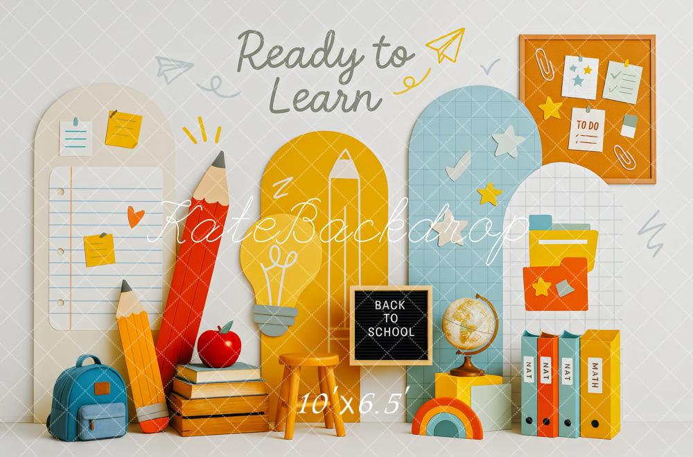 Kate Zurück zur Schule Schulmaterialien Bunt Hintergrund Entworfen von Patty Roberts - Kate Backdrop.de