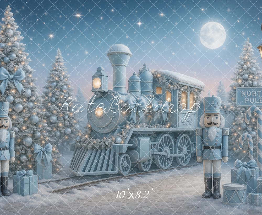 Kate Weihnachten Eisenbahn Nussknacker Blau Hintergrund Entworfen von Ashley Paul