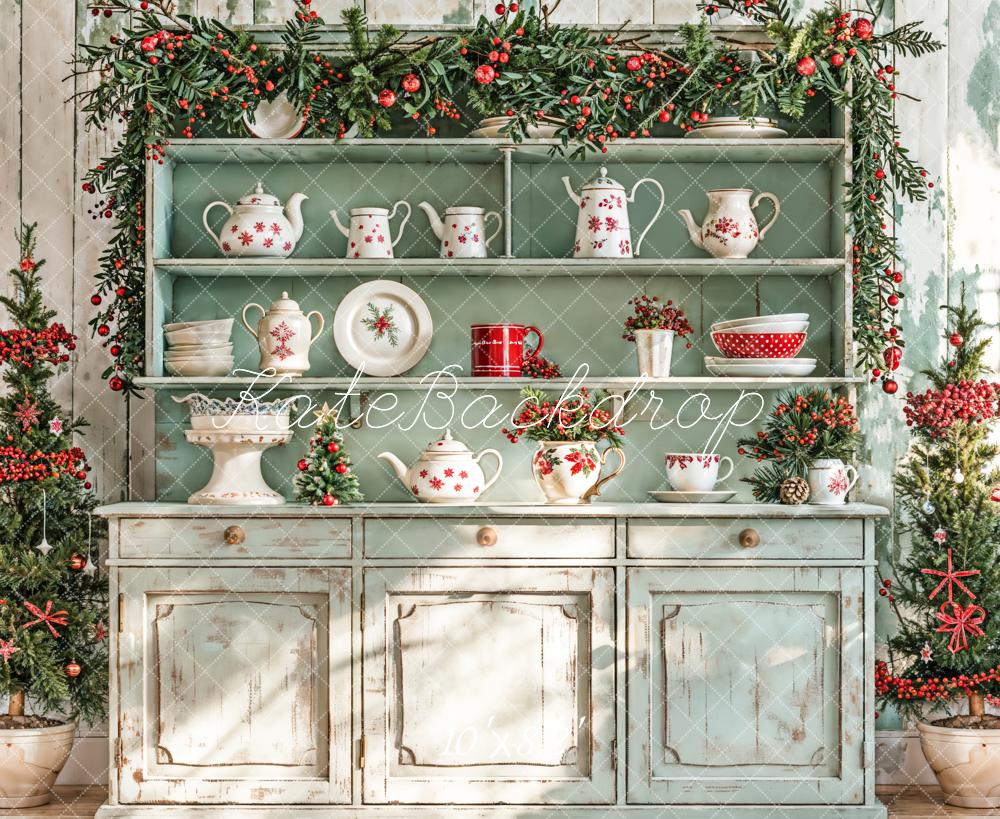 Kate Weihnachten Küchenschrank Tannenzweige Vintage Hintergrund Entworfen von Emetselch