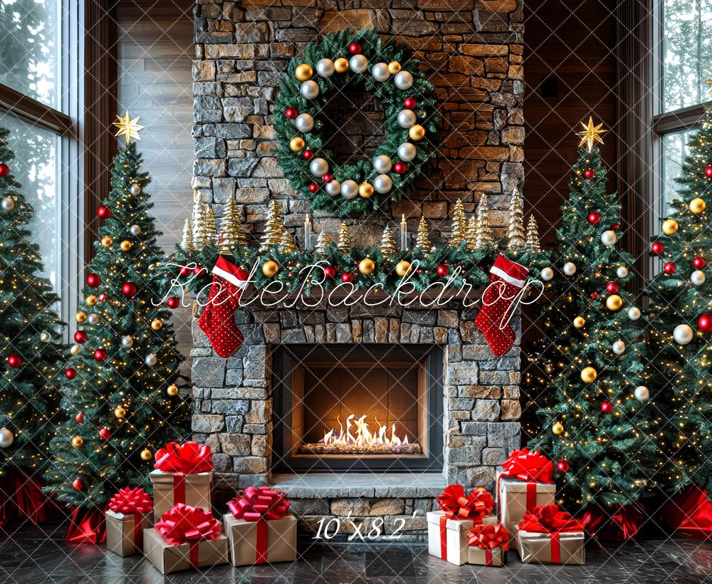 Kate Weihnachten Kamin Weihnachtsbaum Kranz Hintergrund Entworfen von Mini MakeBelieve - Kate Backdrop.de