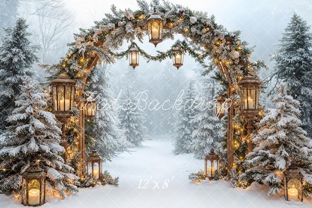 Kate Weihnachten Winterwald Lichterbogen Schnee Fleece Hintergrund Entworfen von Emetselch - Kate Backdrop.de