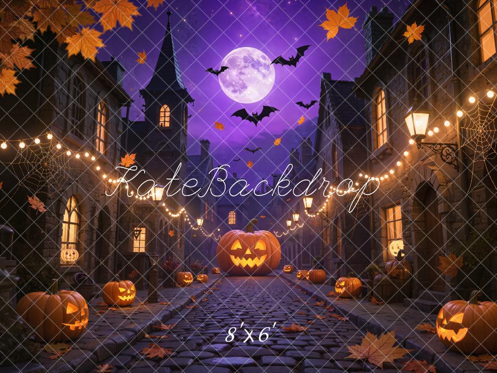 Kate Halloween Kürbisse Straße Nacht Fleece Hintergrund Entworfen von Emetselch - Kate Backdrop.de