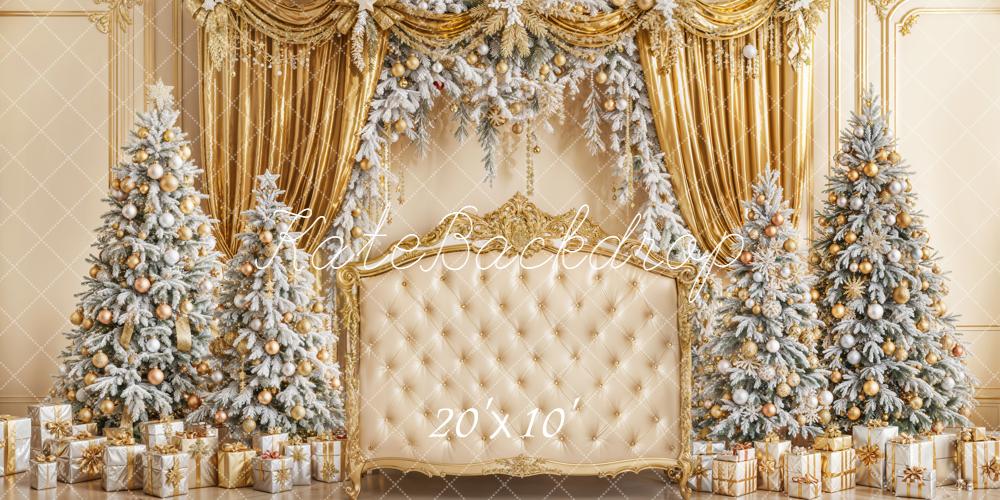 Kate Weihnachten Gold Vorhang Tannenbaum Hintergrund Entworfen von Emetselch - Kate Backdrop.de