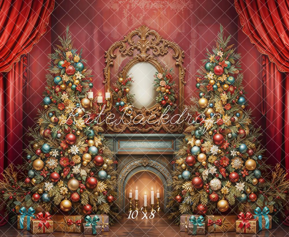 Kate Weihnachten Weihnachtsbaum Kamin Rot Fleece Hintergrund Entworfen von Emetselch - Kate Backdrop.de
