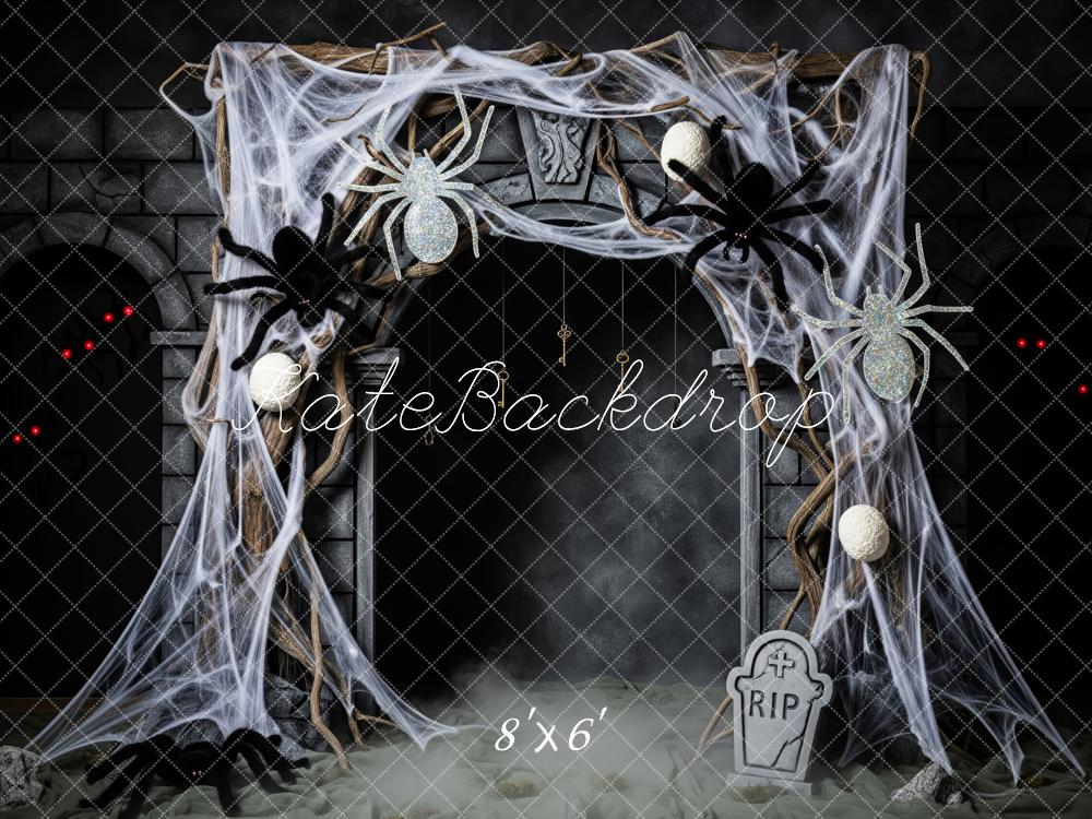 Kate Halloween Spinnennetz Spinnen Steinmauer Hintergrund Entworfen von Patty Roberts