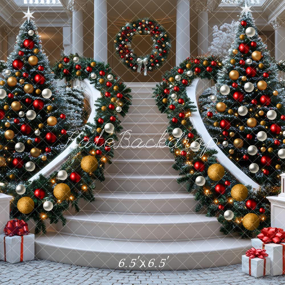 Kate Weihnachten Treppe Weihnachtsbaum Geschenke Hintergrund Entworfen von Mini MakeBelieve - Kate Backdrop.de