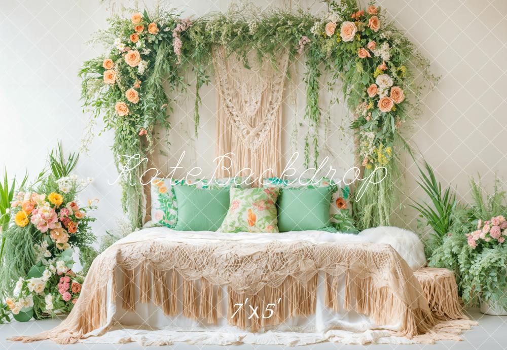 Kate Boho Blumen Bogen Beige Hintergrund Entworfen von Emetselch