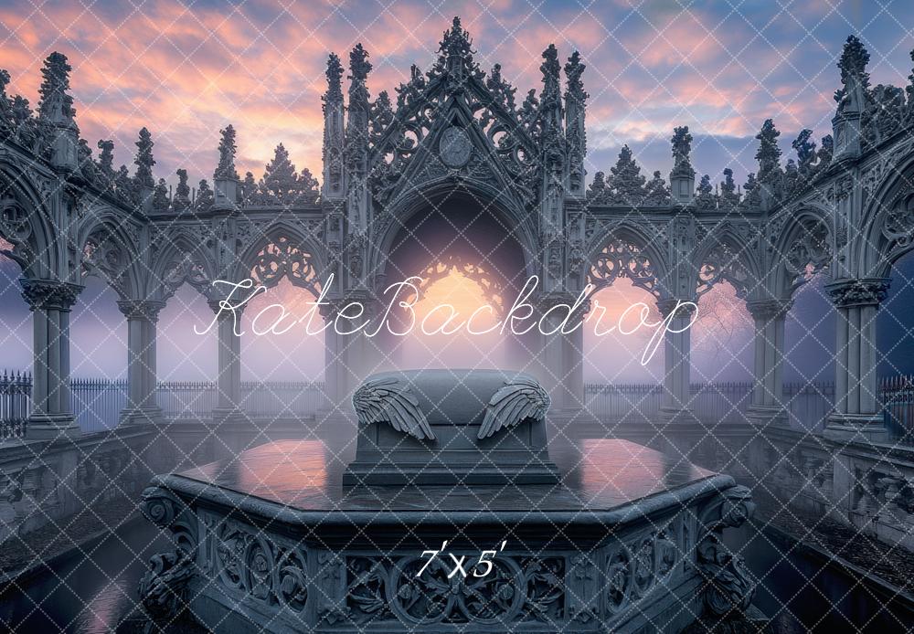 Kate Gothic Ruine Engelsflügel Sonnenuntergang Hintergrund Entworfen von Mini MakeBelieve