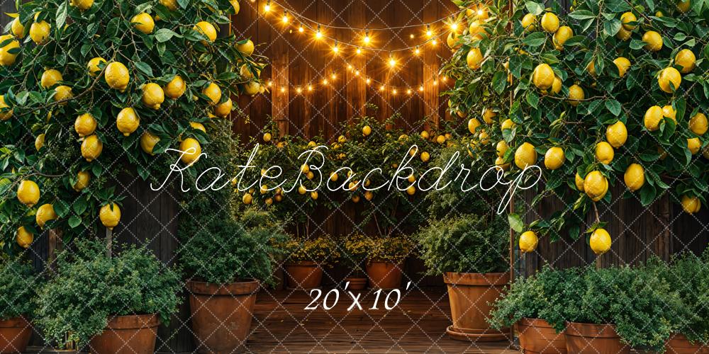 Kate Sommer Zitronenbäume Lichterkette Holz Hintergrund Entworfen von Emetselch - Kate Backdrop.de
