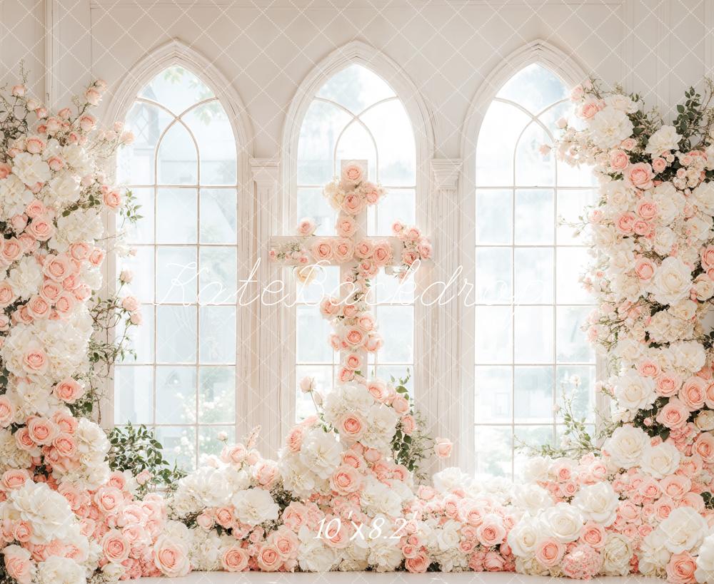 Kate Hochzeit Kreuz Fenster Blumen Weiß Rosa Hintergrund Entworfen von Emetselch