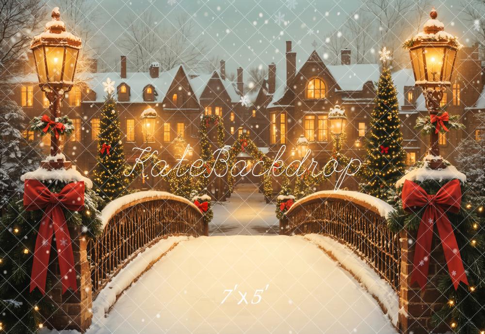 Kate Weihnachten Brücke Schneelandschaft Warmlicht Hintergrund Entworfen von Emetselch - Kate Backdrop.de