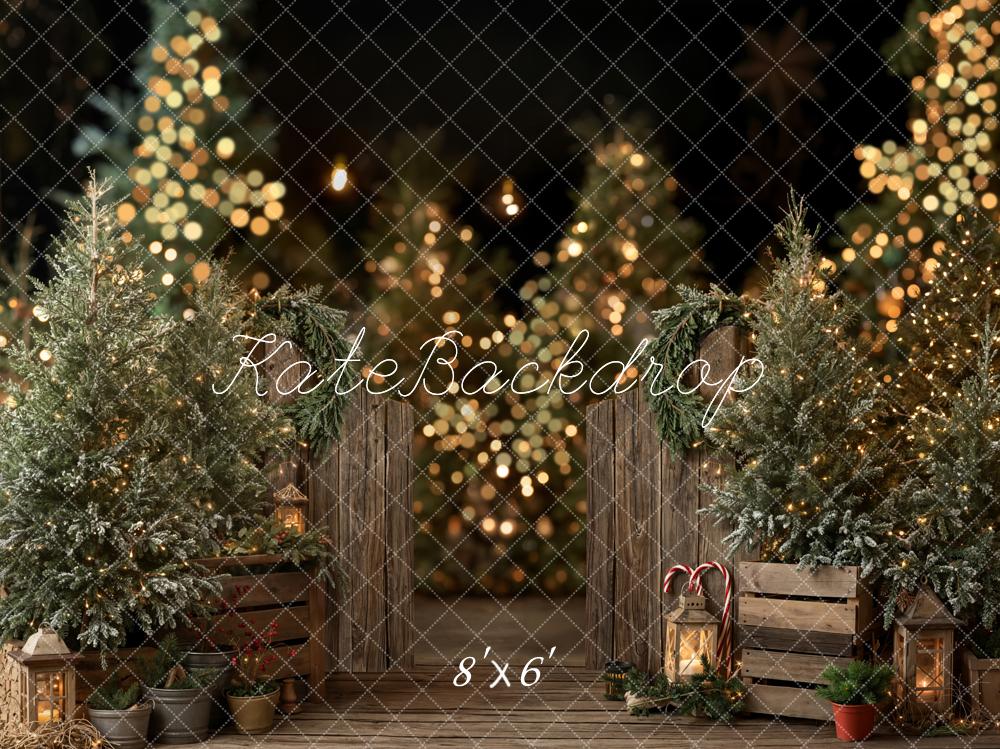 Kate Weihnachten Tannenbäume Holz Braun Fleece Hintergrund Entworfen von Emetselch - Kate Backdrop.de