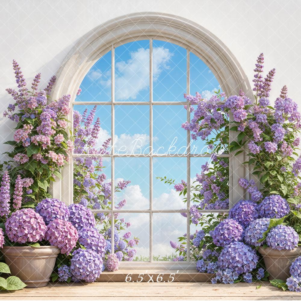 Kate Frühling Fenster Hortensien Lila Hintergrund Entworfen von Emetselch - Kate Backdrop.de