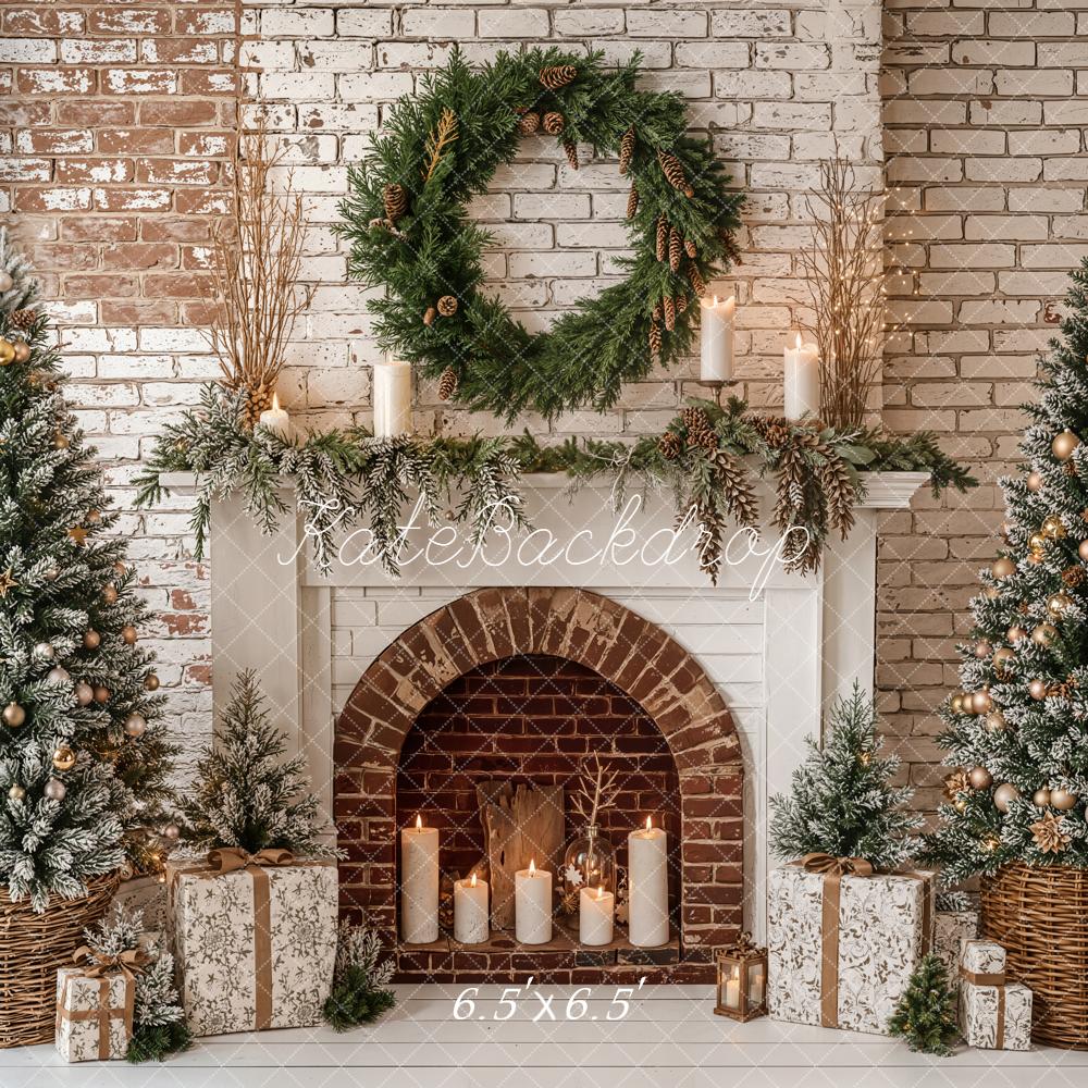 Kate Weihnachten Kamin Tannenbäume Geschenkpakete Hintergrund Entworfen von Emetselch - Kate Backdrop.de