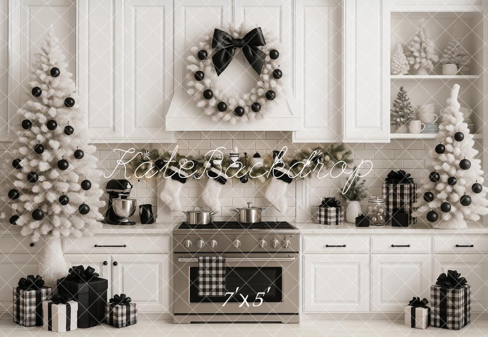 Kate Weihnachten Küche Weiß Schwarz Modern Hintergrund Entworfen von Ashley Paul