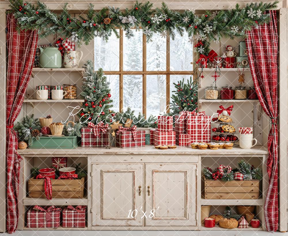 Kate Weihnachten Fenster Geschenke Rot Fleece Hintergrund Entworfen von Emetselch - Kate Backdrop.de