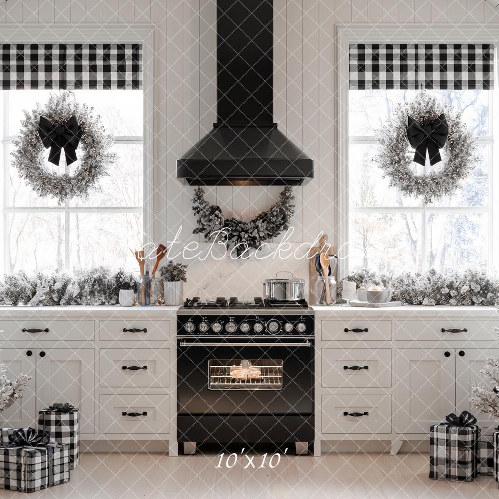 Kate Weihnachten Küche Schwarz Weiß Hintergrund Entworfen von Ashley Paul