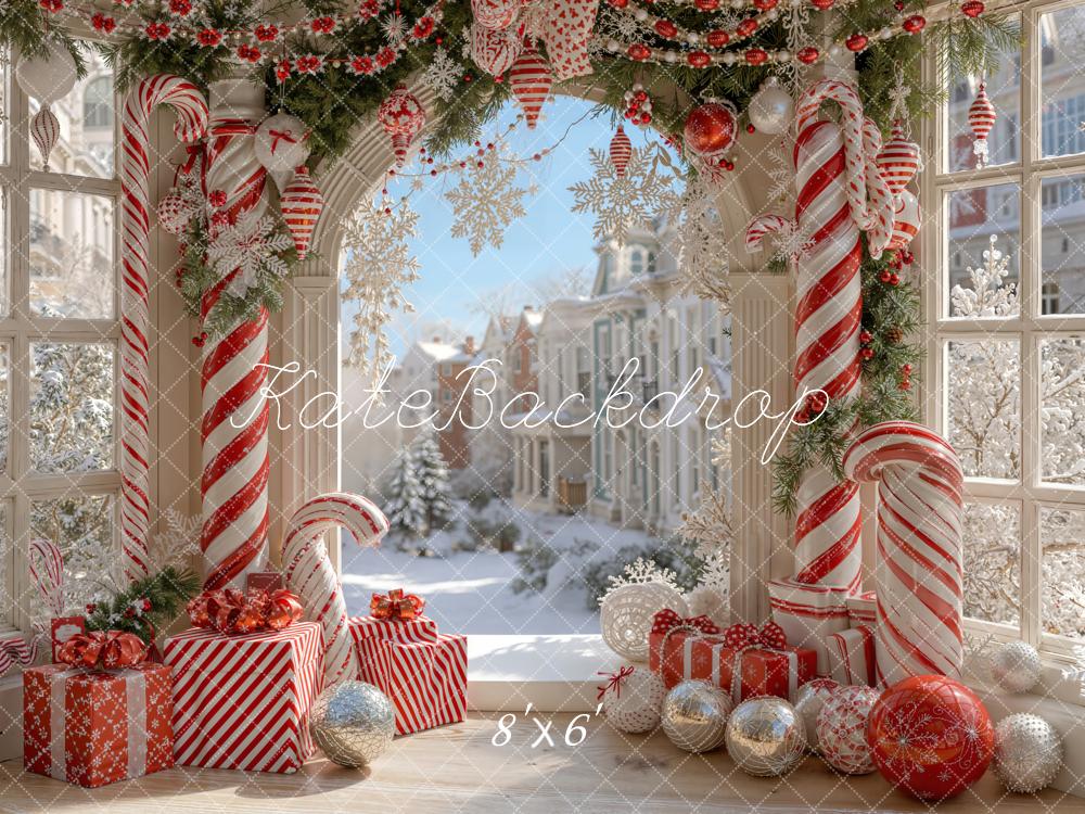 Kate Weihnachten Zuckerstangen Geschenke Rot Weiß Fleece Hintergrund Entworfen von Emetselch - Kate Backdrop.de