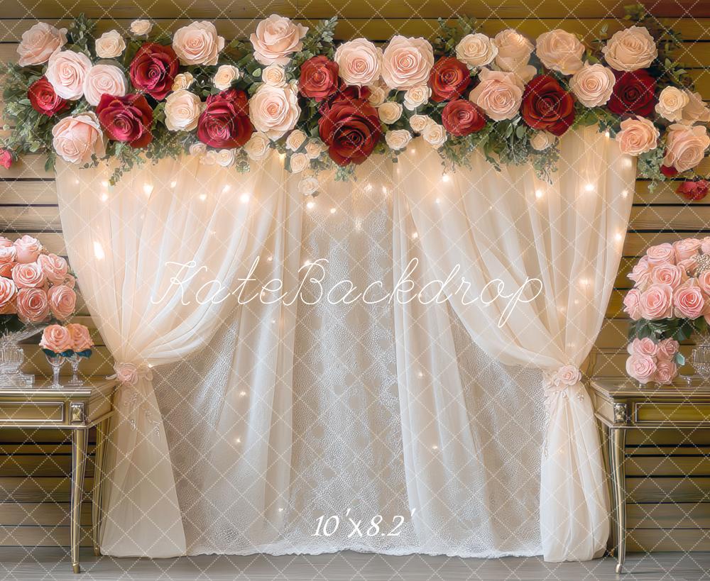 Kate Hochzeit Rosen Blumen Vorhang Hintergrund Entworfen von Mini MakeBelieve - Kate Backdrop.de
