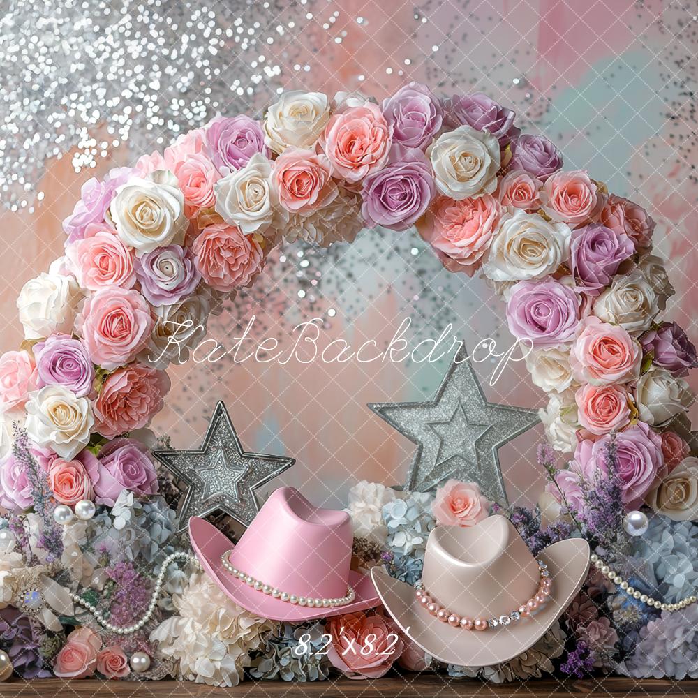 Kate Blumen Bogen Cowboyhut Pastell Hintergrund Entworfen von Mini MakeBelieve - Kate Backdrop.de