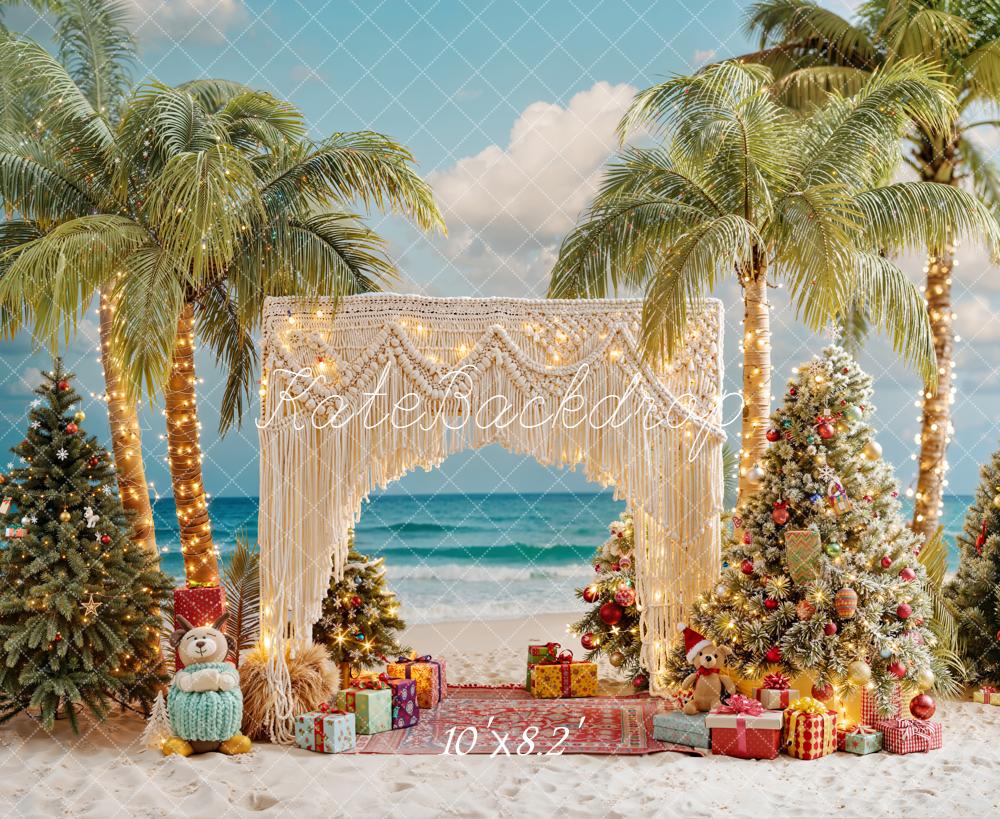 Kate Weihnachten Strand Palmen Geschenke Fleece Hintergrund Entworfen von Emetselch - Kate Backdrop.de