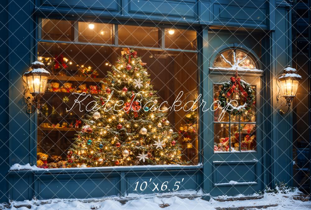 Kate Weihnachten Schaufenster Weihnachtsbaum Blau Fleece Hintergrund Entworfen von Chain - Kate Backdrop.de