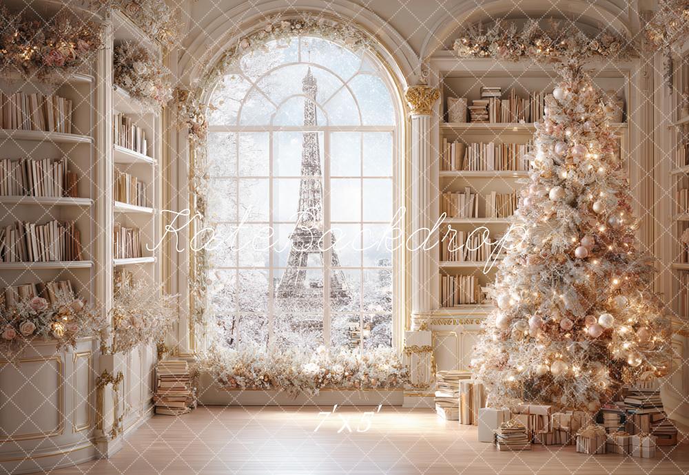 Kate Weihnachten Bibliothek Weihnachtsbaum Creme Hintergrund Entworfen von Ashley Paul