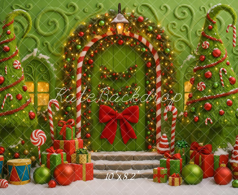 Kate Weihnachten Geschenke Zuckerstangen Grün Hintergrund Entworfen von Ashley Paul