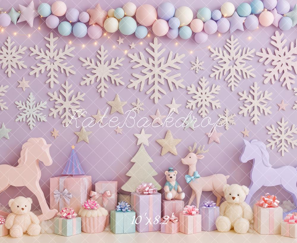 Kate Weihnachten Pastell Schneeflocken Geschenke Hintergrund Entworfen von Patty Roberts