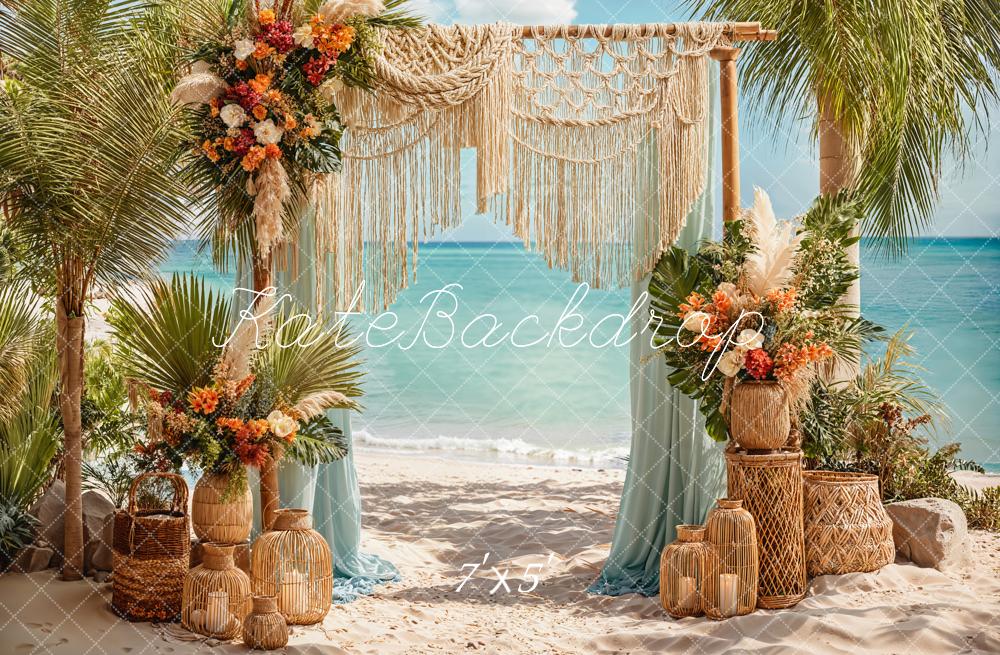 Kate Boho Hochzeit Strand Makramee Creme Hintergrund Entworfen von Emetselch