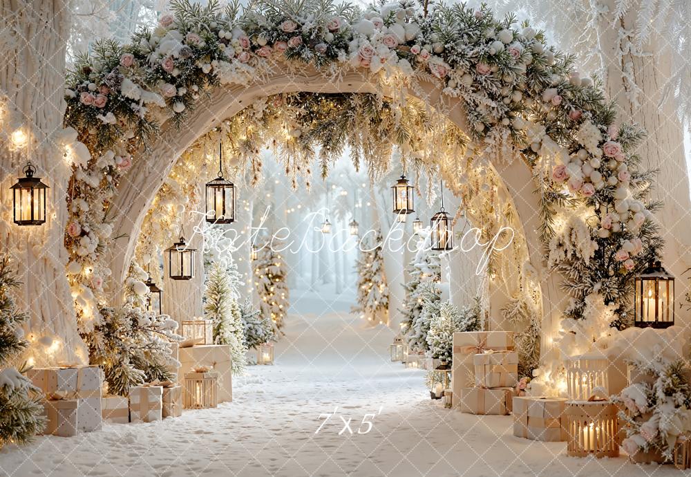 Kate Weihnachten Bogen Laternen Schnee Hintergrund Entworfen von Emetselch - Kate Backdrop.de