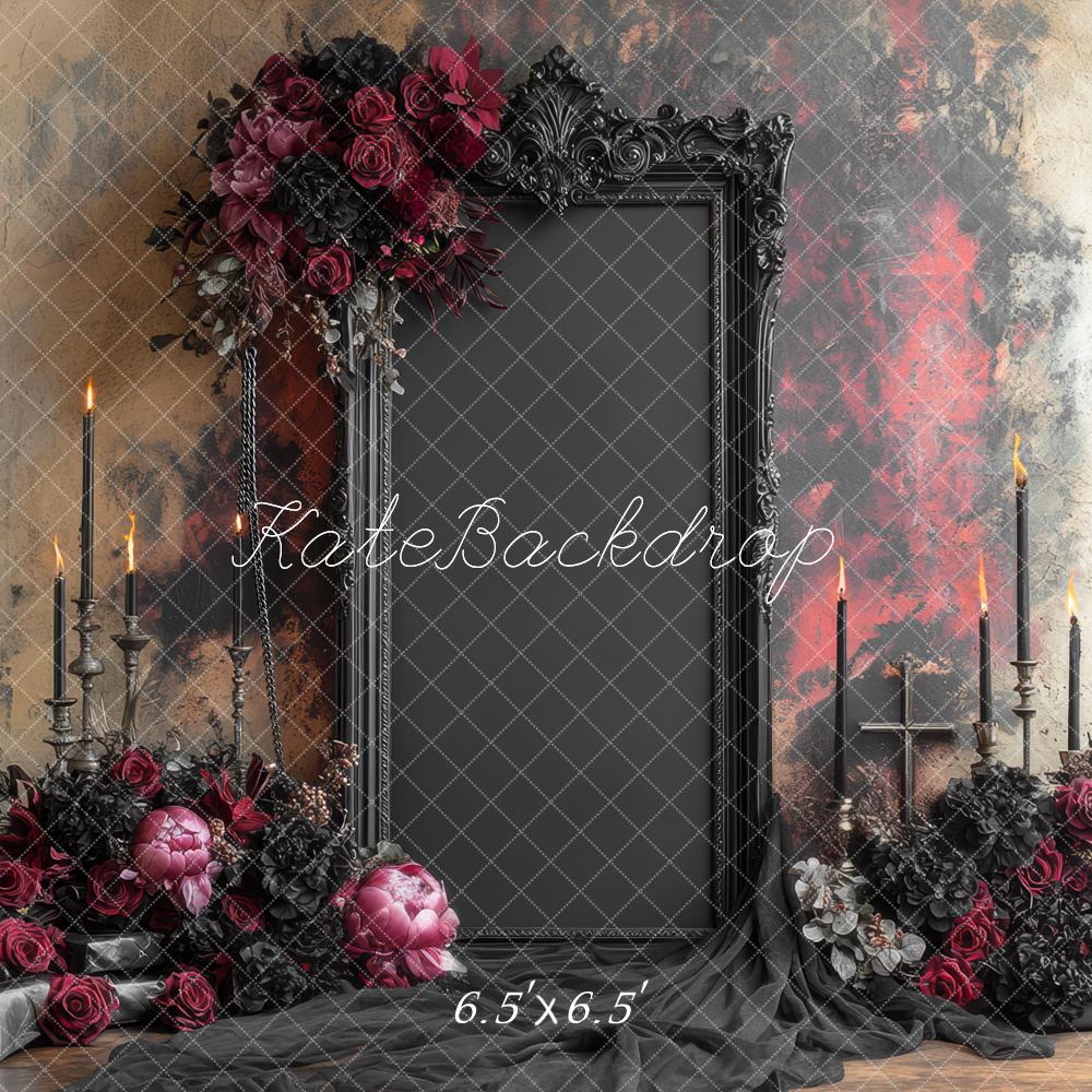 Kate Gothic Spiegel Blumen Kerzen Dunkel Hintergrund Entworfen von Mini MakeBelieve - Kate Backdrop.de