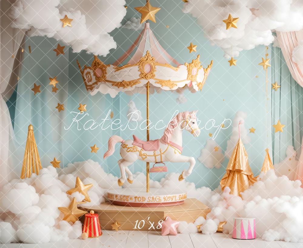 Kate Karussell Pferd Wolken Pastell Fleece Hintergrund Entworfen von Emetselch - Kate Backdrop.de