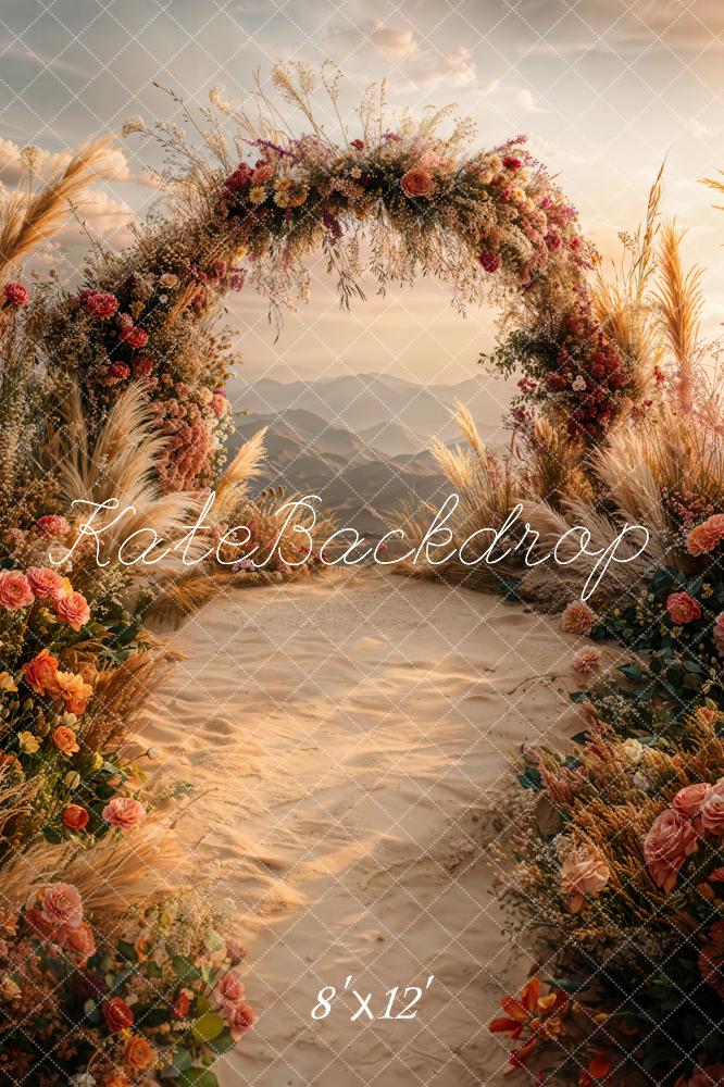 Kate Hochzeit Blumen Bogen Sonnenuntergang Fleece Hintergrund Entworfen von Emetselch