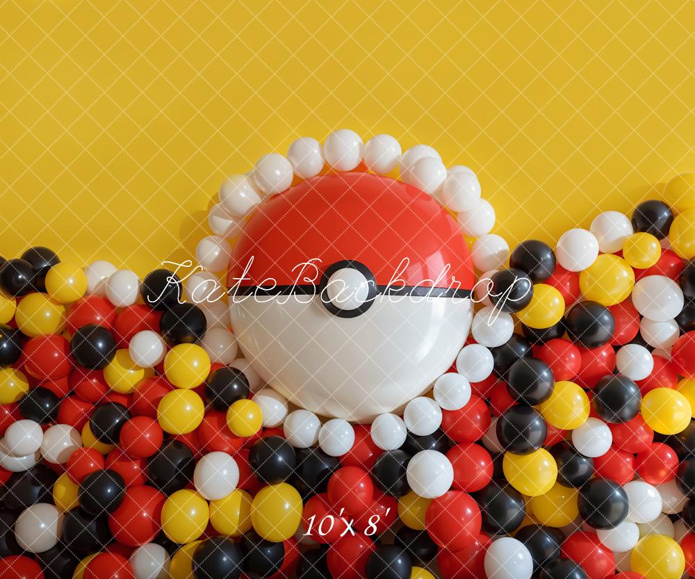 Kate Geburtstag Ballons Pokeball Gelb Hintergrund Entworfen von Emetselch - Kate Backdrop.de