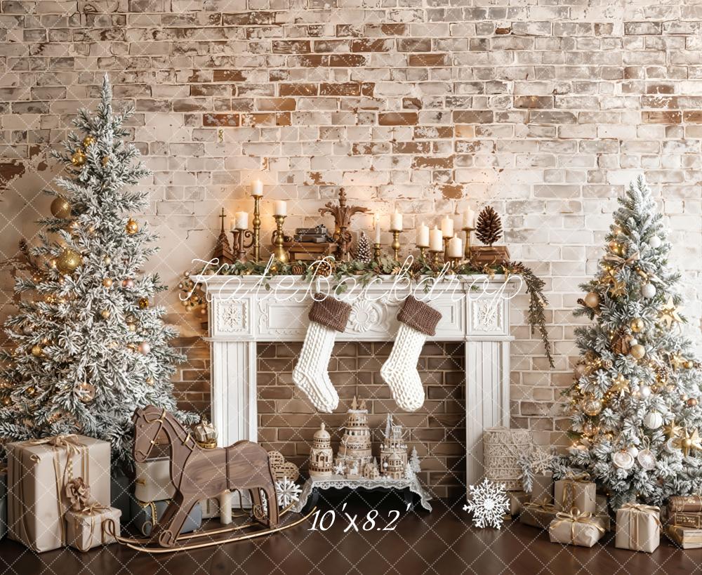 Kate Weihnachten Kamin Tannenbäume Vintage Hintergrund Entworfen von Emetselch - Kate Backdrop.de