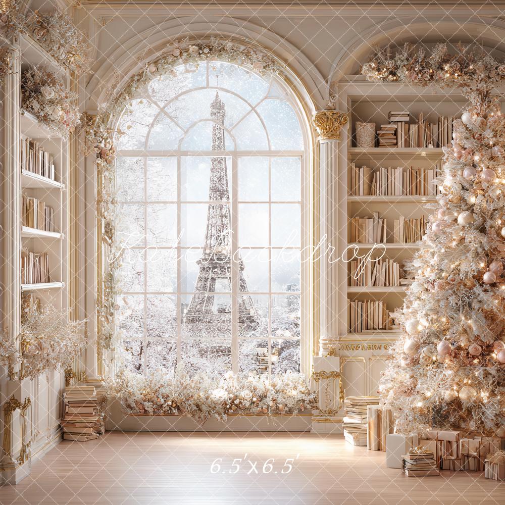Kate Weihnachten Bibliothek Weihnachtsbaum Creme Hintergrund Entworfen von Ashley Paul