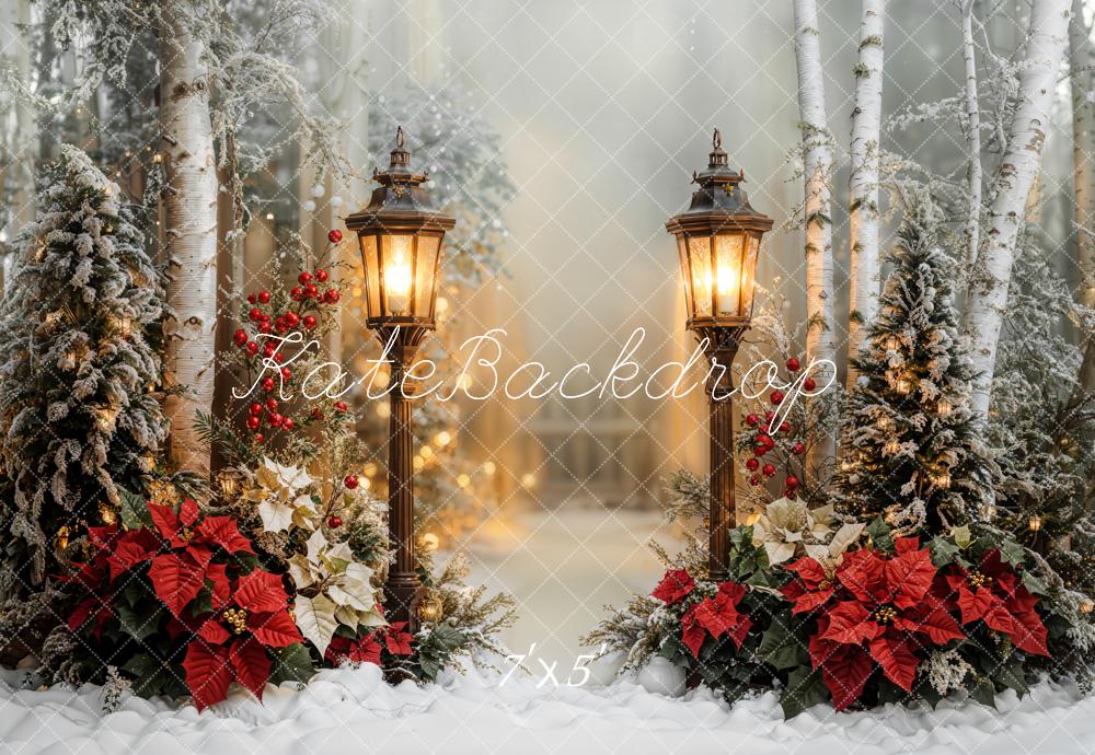Kate Weihnachten Laternen Schneewald Rot Hintergrund Entworfen von Emetselch - Kate Backdrop.de