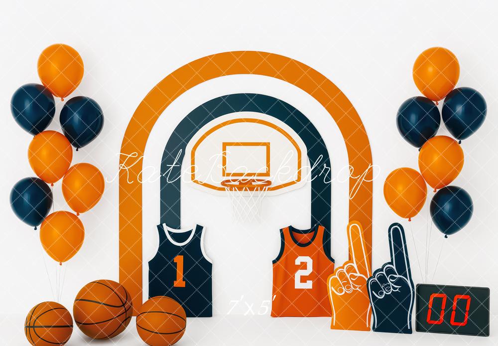 Kate Basketball Korb Trikots Ballons Orange Blau Hintergrund Entworfen von Patty Roberts - Kate Backdrop.de