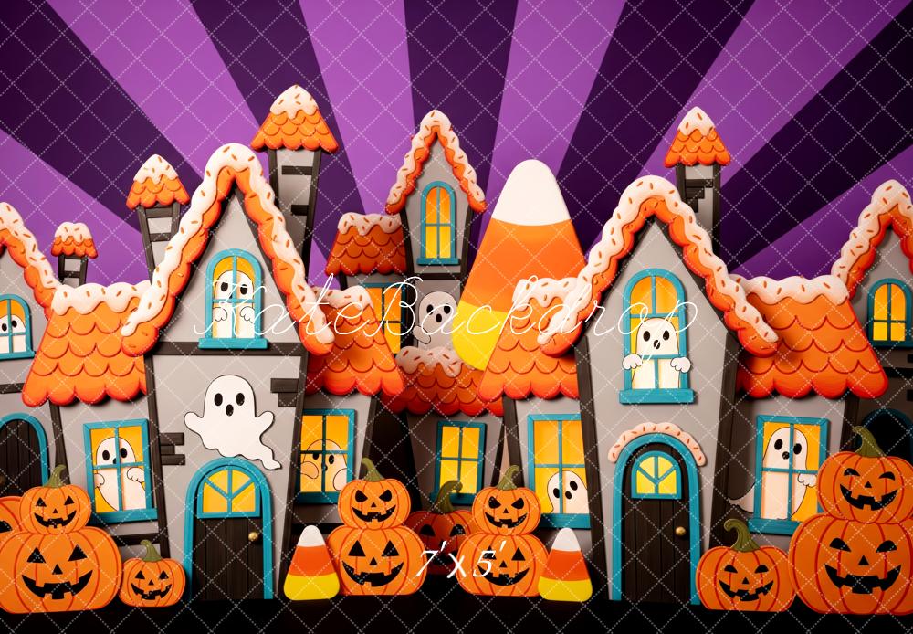 Kate Halloween Spukhaus Geister Kürbisse Hintergrund Entworfen von Patty Roberts