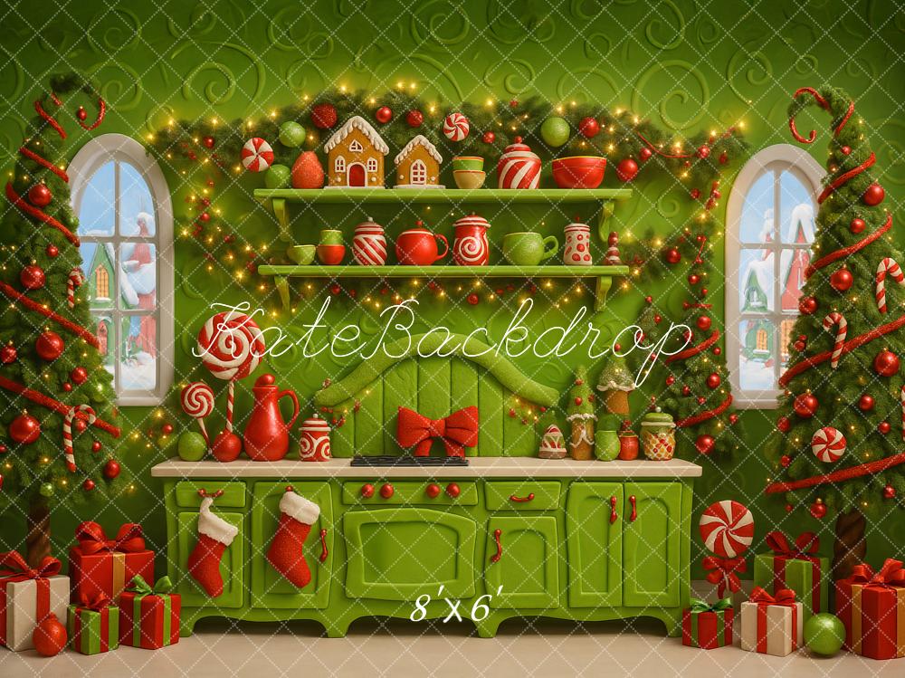 Kate Weihnachten Küche Weihnachtsbäume Grün Hintergrund Entworfen von Ashley Paul