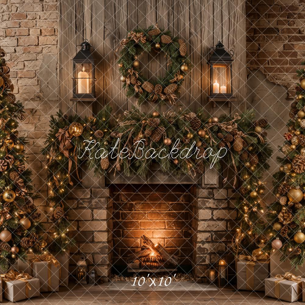 Kate Weihnachten Kamin Weihnachtsbaum Rustikal Hintergrund Entworfen von Emetselch - Kate Backdrop.de